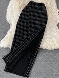 Black Diamonds 2pcs Set Women Party Sleeveless Short Tops + High Waist Split Skirt Female Two Piece Suits Club Fashion