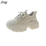 Women Platform Sneakers Leather Casual Ladies Chunky Shoes 2023 White Woman High Black Fashion Brand Thick soled Wedge