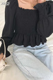 Solid Sweet Shirt Fashion Women Clothing 2023 Spring Korean Long Sleeve Blouse Slash Neck Ruffles Tops Blusa Mujer