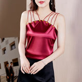 Women Blouses Sexy Tank Tops Embroidered Flares Female Camisole Summer Satin Sleeveless Women Clothing Silk Womens
