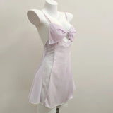 Girl Pure Love Bow Ice Silk Smooth Sling With Aja Skirt Home Dress Sexy Mesh Spliced