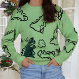 Autumn And Winter Sweater Women's Loose Long-Sleeved Round-Neck Cartoon Dinosaur Knitted