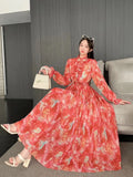 New Wooden Ear To The Waist Of The Thin Waist Goddess Vacation Seaside Long Dress 100 Folded Chiffon