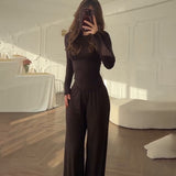 Summer New Women's Round Neck Solid Color Wide Leg Pants Commuting Leisure Suit