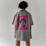 Wind Loose Round Collar T-Shirt Men And Women With The Same Fashion Design Back Personalized Art Abstract Printing Short