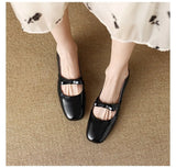 Retro Low-Heeled Coarse Bow Mary Jane Shoes Women 2025 Autumn New Paint Skin Shallow Mouth College Single