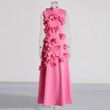 French Temperament Design Stitched Three-Dimensional Flower Dress 2025 Summer New High-Neck Sleeveless