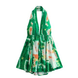 Summer New Fashion V Collar Sling Sexy Print Hanging Neck Collar Short Dress