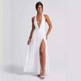 Zingj Ins Dress Spring And Summer Sexy Hot Girl Tie V Neck Tie Open Back Slit Stylish Temperament
