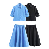 New Women's Short-Sleeved Shirt Wide Fan Flute Dress