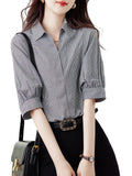 Casual Design Cotton Checker Shirt 2025 Summer New Collar Short-Sleeved Shirt Women's New