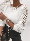 Women's Sweater 2025 Winter V-Neck Lace Spliced Solid Color Long-Sleeved Knitted Shirt