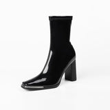 Bean's New Low-Blint Thin-Faced Skinny Boots With Square High-Heeled Boots For Girls Autumn And Winter Paint Skin Short