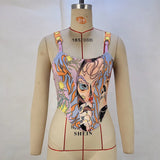 Zingj Women's New Autumn 2024 Fashion Print INS Tide Beam Waist Strap Vest Top Women's Bottom