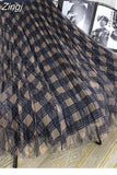 Spring and Summer Mesh Long Women's Skirts High Waist Love Printed Elegant A-Line Pleated Skirt Fashion