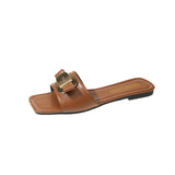 Flat-Bottomed Women's Slippers Metal Button With Cool Slippers Women Summer Wearing Beach Plus 43 Women's
