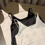 Women Silk Blouses Women Satin Tops Woman Sleeveless Blouse Tops Woman Satin V-neck Blouse Ladies Tops Basic OL White