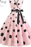 Women 2023 Summer Polka Dot Vintage Dress Sexy Deep V Neck Sleeveless Party Sundress Elegant Casual Belt Beach