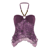 Retro-Winded Girl Feeling Beaded Hanging Neck Sling Sling Sling Sexy Mesh Splicing Irregular Pendant