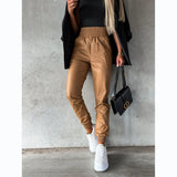 Zingj Trend Locomotive Wind 22 Years Autumn And Winter Style Collect Waist Casual Fashion Leather Pants Women