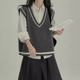 Girls Design A Sense Of Small Gentle And Comfortable Cold Literature Retro Wool-Blend Knitted Vest