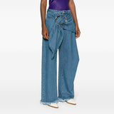 Zingj Spring New Fashion Personality Trend Wind Pleated Metal Decoration Splicing Design Sense High Waist Jeans