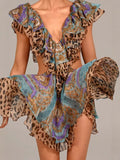 Women's Sexy Dress Sleeveless Print Irregular Dress With Lotle Side Female
