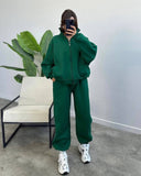 Women's Plus Velvet Set Fashion Simple Long-Sleeved Sweater Pure Color Sports Suit