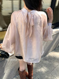 Xixi 2025 Autumn White Standard Korean Version Of The Lace With Chiffon Long-Sleeved Shirt Women's Top