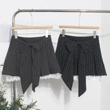Shooting Leg Long Skirt Love Print Splicing Lace A Word 100 Folds Thin Bow Half-Dress Skirt