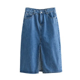 New Denim Split Design Medium-Length Skirt