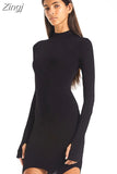 2023 Sexy Women Dress With Stockings Buckle Pacthwork Dress Club Streetwear Long Sleeve Solid Bodycon Pencil