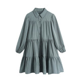 New Lapel Button Solid Color Wide Pendulum Cotton Dress