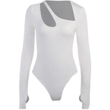 Zingj Hollow Collar Solid Color Onesie, Sexy Hot Girl Fashion Slim Long-Sleeved
