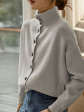 And Winter Women's Clothing Pure Color Leisure Single Row Buckle Collar Long-Sleeved Knitted Cardigan Women Elegant And