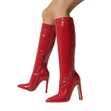 New Coarse Heel Medium Cylinder Elastic Inner Zipper Diamond Irregular Fashion Stone-Print Pointed Female