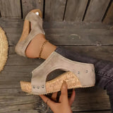 Slope And Fish Mouth Cool Slippers Women Summer New Rivet Pine Cake Thick Bottom High Heel