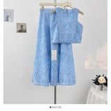 Retro Hollow Hook Design Set Women's Summer Sleeveless Vest Top High Waist Tight