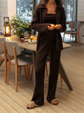 Zingj 2024 Ins New Pit Strip Sweater Cardigan Wide-Leg Pants Two-Piece