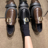 Zingj Sole Heighten Small Leather Shoes Women's Shoes Autumn 2023 New British Style Fashion Loafers Mixed With Mary Jane Single Shoes-Outfit