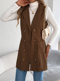 Autumn And Winter Pure Color Double Buckle Pocket Lint Long Vest Coat Women's