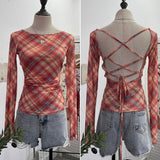 Print Repair Body Clothes Bump Color Mesh Strapd To The Big Bare Back Long-Sleeved Bottom Shirt T-Shirt