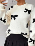 Autumn And Winter Sweater Women's Round Collar Bow Tie Knitting Knitting