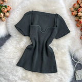 Zingj Spice Sister Wind Short T Shirt Short Sleeve Design Sense Small Square Collar Machine Dew Collarbone Crop Sweater Jacket