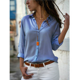Spring and Summer Fashion Shirt Office Lady V-neck Button Long-sleeve Blouse Solid White Shirt Casual Tops Women