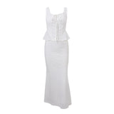 Zingj Summer New Ins Temperament Square Collar Lace Lace Jacket High Waist Slim Show Thin Fish Tail Dress Suit