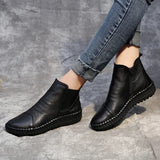 And Winter New Women's Shoes Winter Plus Velvet Leather Women's Boots Handmade Short Boots Women Flat Bottom Leisure Soft Bottom