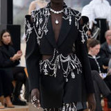 Catwalk Jacket In The Autumn Of 2025 New Fashion High-End Studded Coat With Bare Back And Bare Waist Suit