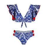 2025 New Sexy Brazilian Bikini Wrinkle Split Body Swimsuit Women Print Lotus