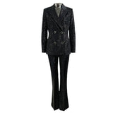 Fashion New Gold Velvet Sleek Double Buckle Blazer Jacket Repair Micro-Tlip Trousers